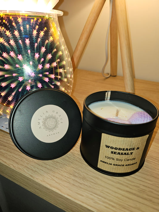 100% Soy Wax Candle in Black tin